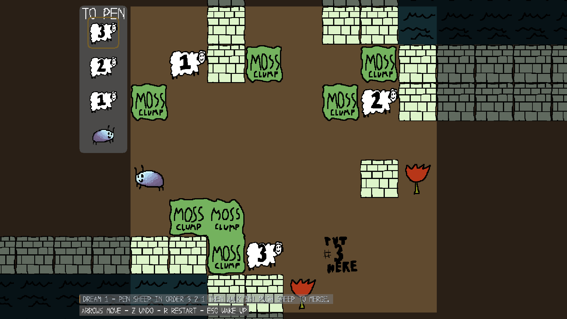 A grove puzzle with clumps of moss