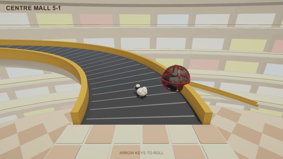 World 5, Centre Mall: the sheep's ball on the first course